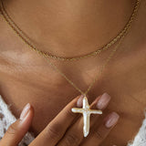 Aurise Non-Tarnish Pearl Cross Necklace