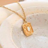 Elaine Rectangle Stone Sun Necklace