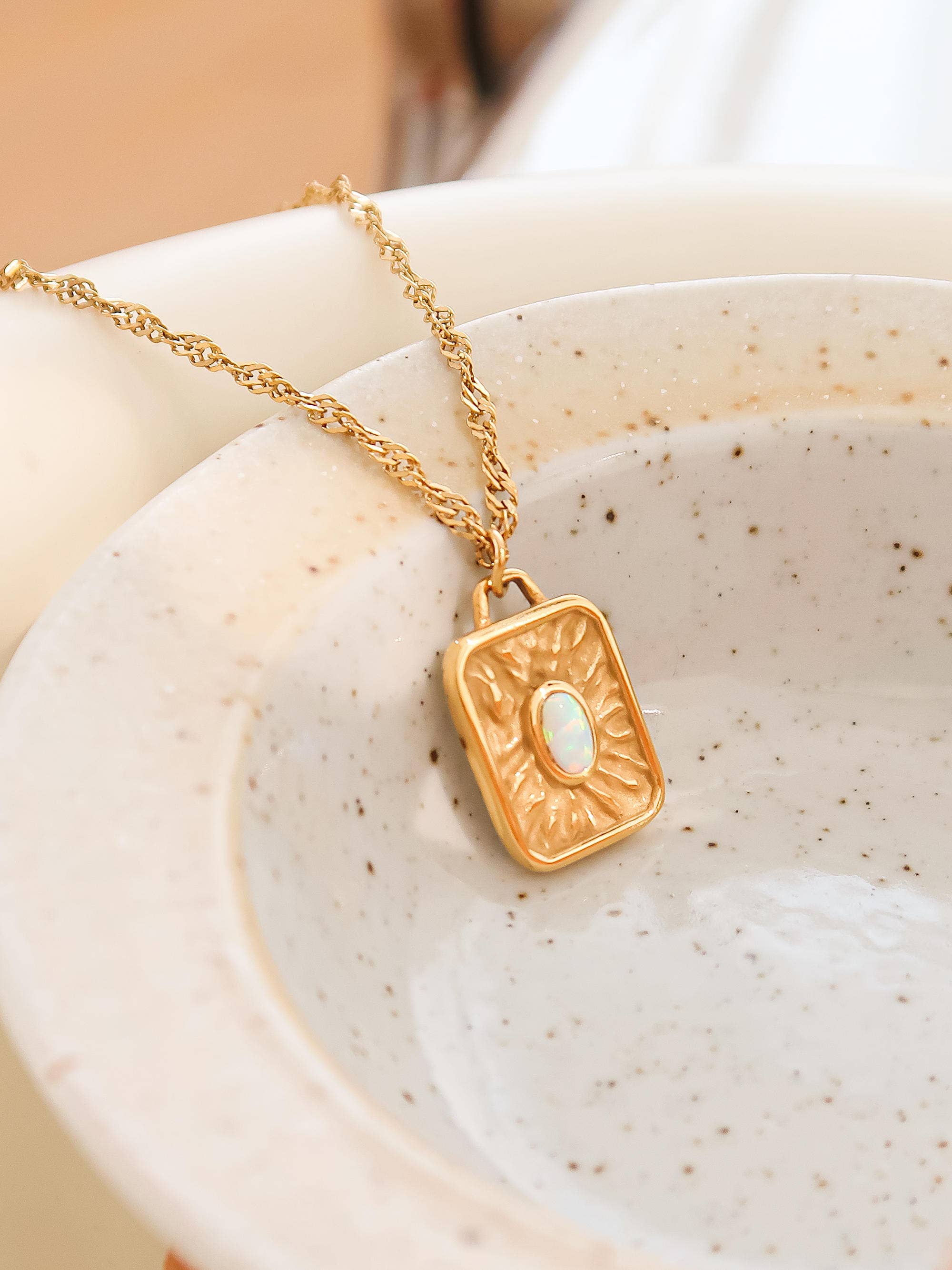 Elaine Rectangle Stone Sun Necklace