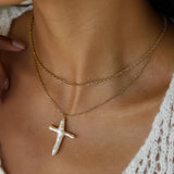 Aurise Non-Tarnish Pearl Cross Necklace