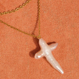 Aurise Non-Tarnish Pearl Cross Necklace