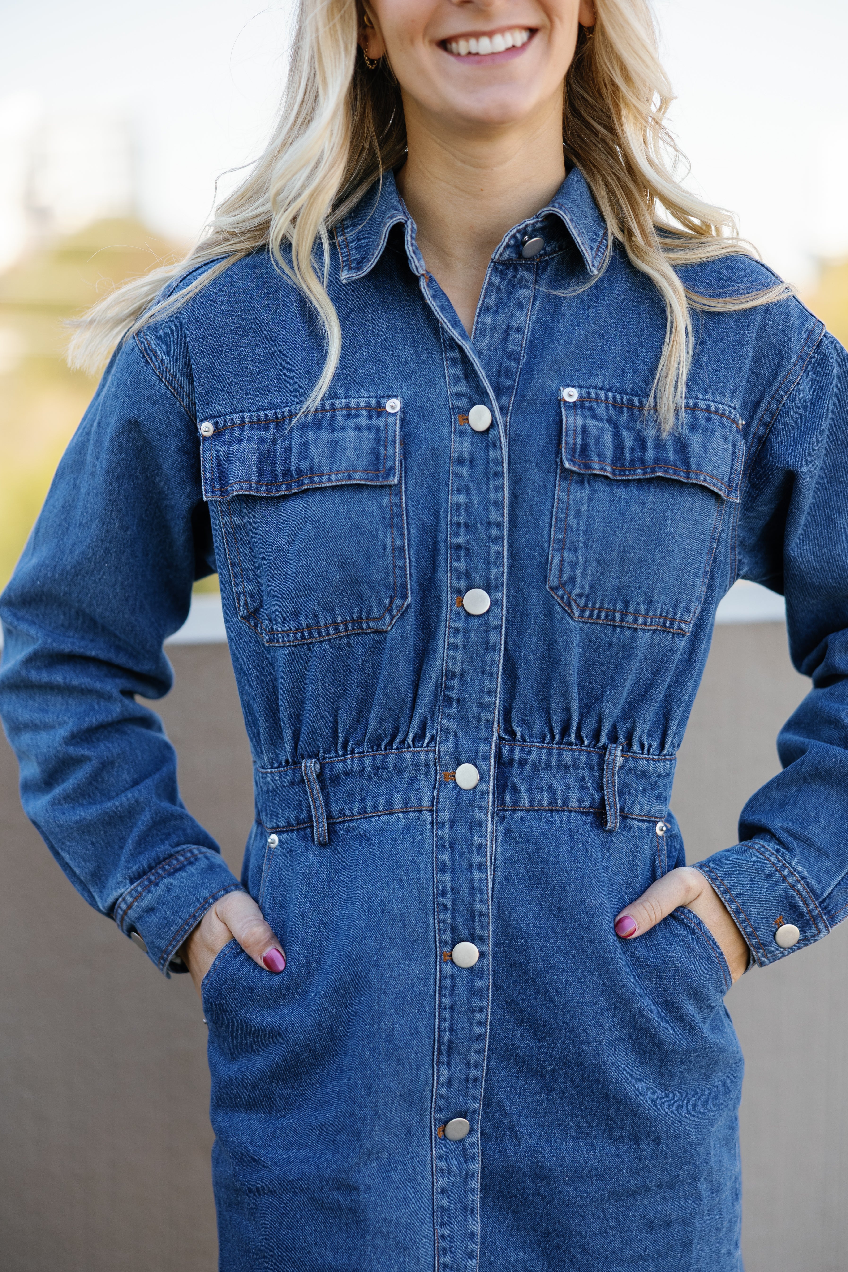 long sleeve denim mini dress Long Sleeve Denim Mini Dress M