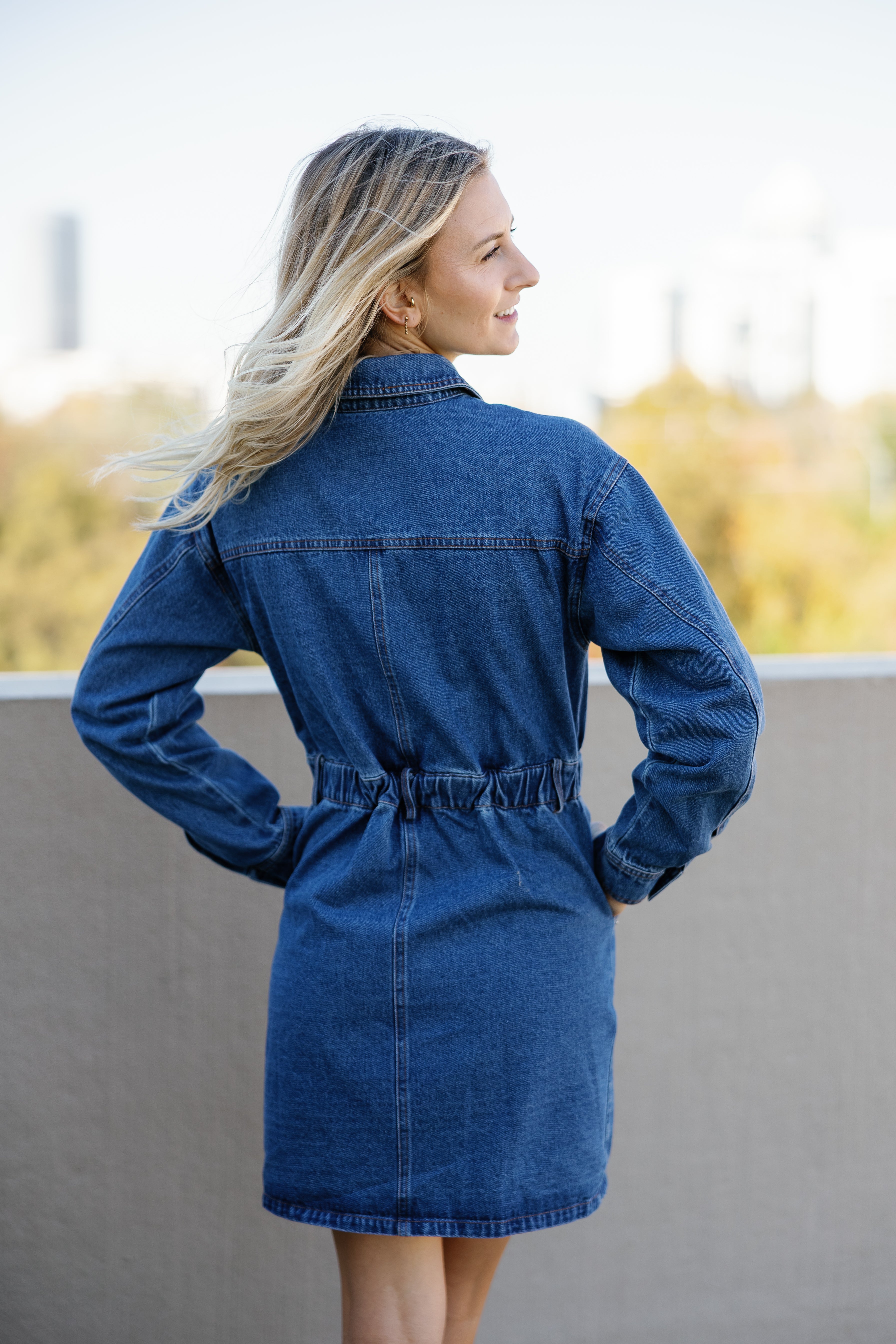 cameo denim dress DENIM EDIT: Where vintage charm meets modern ease. Featuring: Vintage ONLY Denim Cropped Vest | $49 Zoe Kratzmann Striped Puff Sleeve Midi Dress