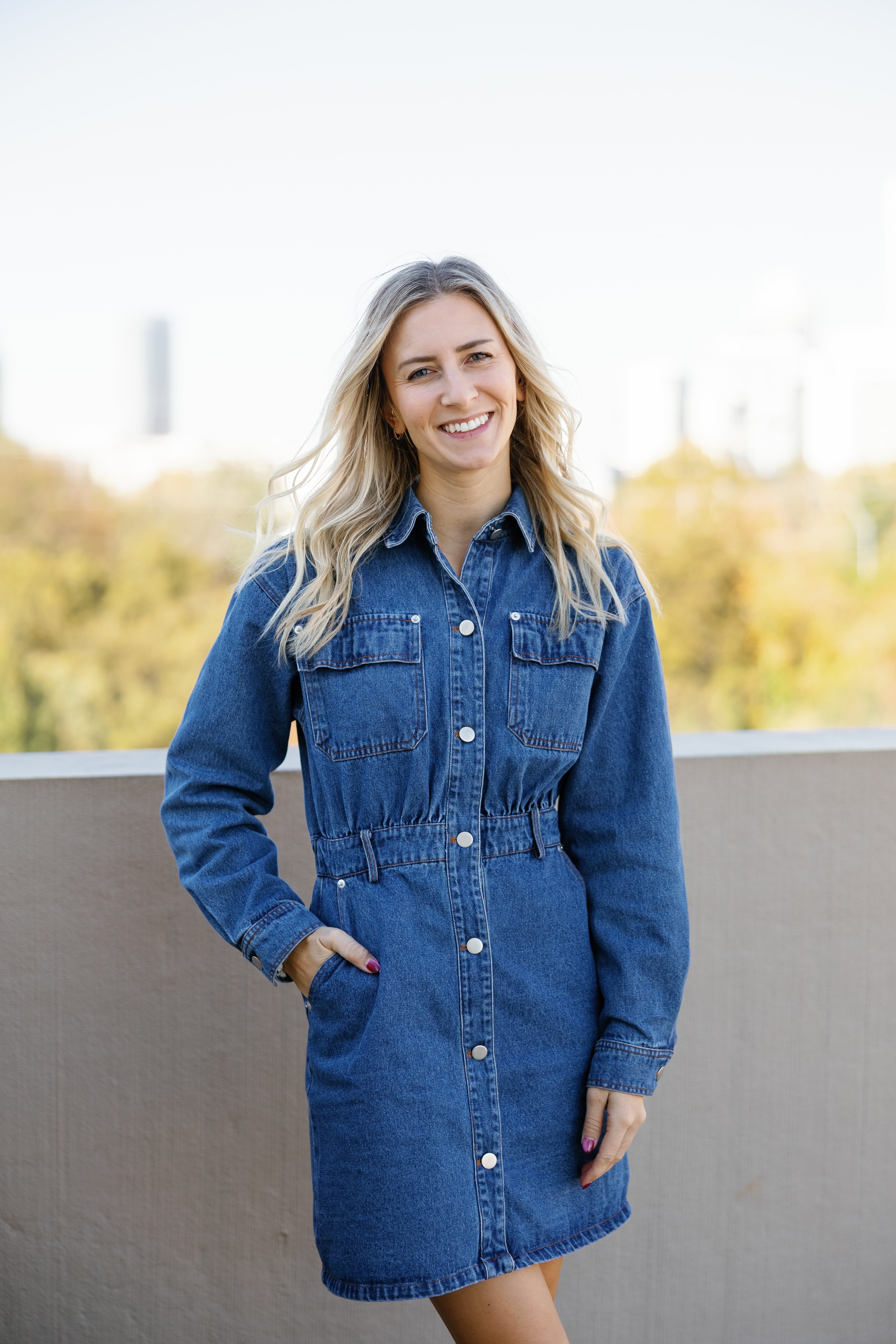 cameo denim dress DENIM EDIT: Where vintage charm meets modern ease. Featuring: Vintage ONLY Denim Cropped Vest | $49 Zoe Kratzmann Striped Puff Sleeve Midi Dress