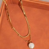 Bindi Gold Layered Pearl Chain Necklace
