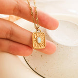 Elaine Rectangle Stone Sun Necklace
